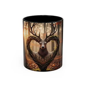Rachel Personalized Deer Heart Coffee Mug — Forest Stag Accent 11/15oz