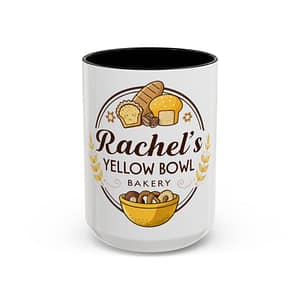 Bakery Logo Coffee Mug — "Rachel's Yellow Bowl" Accent Ceramic Mug (11/15oz)
