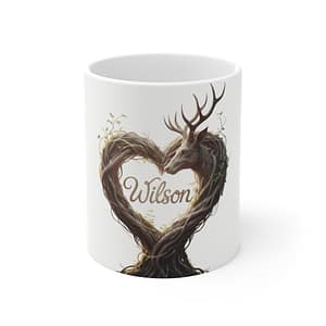 Wilson Deer Heart Ceramic Mug — Personalized Woodland Nature Coffee Cup (11/15/20oz)