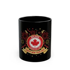 Canada Maple Leaf New Year Mug — Personalized 'Wilson' Fireworks Design (11oz, 15oz)