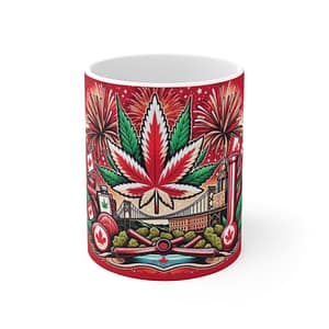 Canadian Cannabis Maple Leaf Coffee Mug - 11oz Red Celebration Design