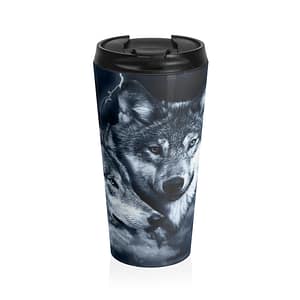 Wolf Storm Stainless Steel Travel Mug — Lightning & Pack Graphic Insulated Tumbler