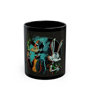 Black Ceramic Mug — Retro Cartoon Smokey Duo Design