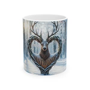 Anthony Deer Heart Winter Mug — Personalized Woodland Stag Coffee Cup (11oz/15oz)