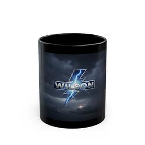 Wilson Lightning Bolt Black Coffee Mug — Personalized Storm Logo 11oz/15oz