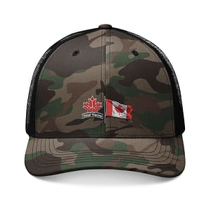 Camo Trucker Hat — Embroidered Canadian Flag & Patch Accent