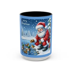 Christmas Santa Tea/Coffee Mug — 'Merry Christmas' Winter Santa with Ducks (11/15oz)