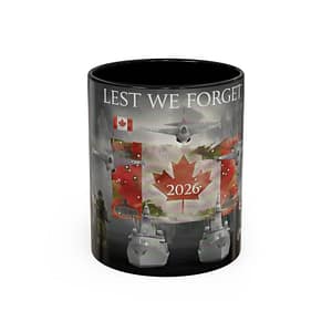 Lest We Forget Remembrance Day Coffee Mug — Canadian Poppy Tribute (11/15 oz)