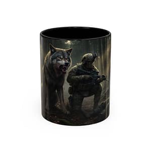 Tactical Soldier & Wolf Coffee Mug — Military Camouflage Forest Accent Mug