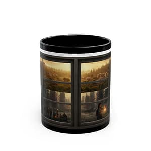 Black Ceramic Mug — Fantasy Window View Illustration (11oz, 15oz)