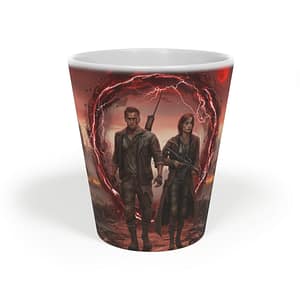 Apocalyptic Couple Latte Mug — Post‑War Red Battle Scene 12oz