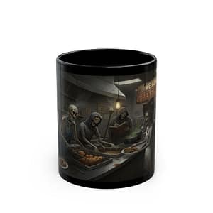Welcome to Chuck's Roadhouse Skeleton Diner Mug — Gothic Horror Coffee Cup (11oz/15oz)