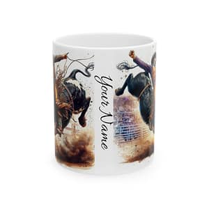 Bull Rider Ceramic Mug – Rodeo Action 11oz/15oz Coffee Cup