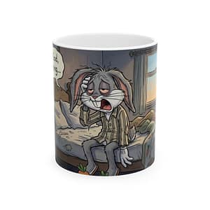 Funny Tired Bunny Coffee Mug — Morning Zombie Cartoon Ceramic Mug (11oz/15oz)