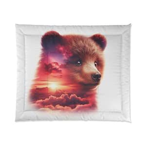 Bear Sunset Comforter – Cute Bear Face with Sunset Sky Bedding
