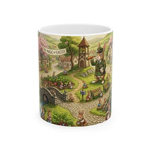 Easter Bunny Village Ceramic Mug — Illustrated Springtime 11oz/15oz