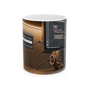 Programmer Desk Ceramic Mug — Code & Monitor Coffee Cup (11oz/15oz)