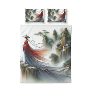 Asian Landscape Duvet Cover Set – Ethereal Woman in Flowing Robes Bed Set (3-Piece)