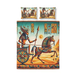 Ancient Egyptian Chariot Quilt Cover Set – 3-Piece Duvet Bedding with Pharaoh Motif