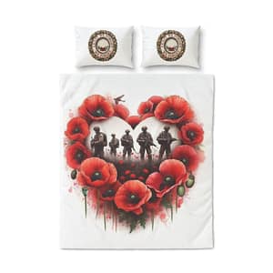 Poppy Remembrance Quilt Cover Set — 3-Piece Duvet with Soldier Silhouette Heart Design