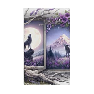 Howling Wolf Hand Towel — Purple Moonlight Mountain Scene
